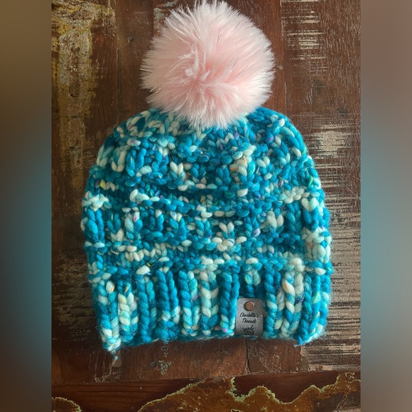 Hand Knit Luxury Hat with Faux Fur Pom Pom - Picture 2 of 2